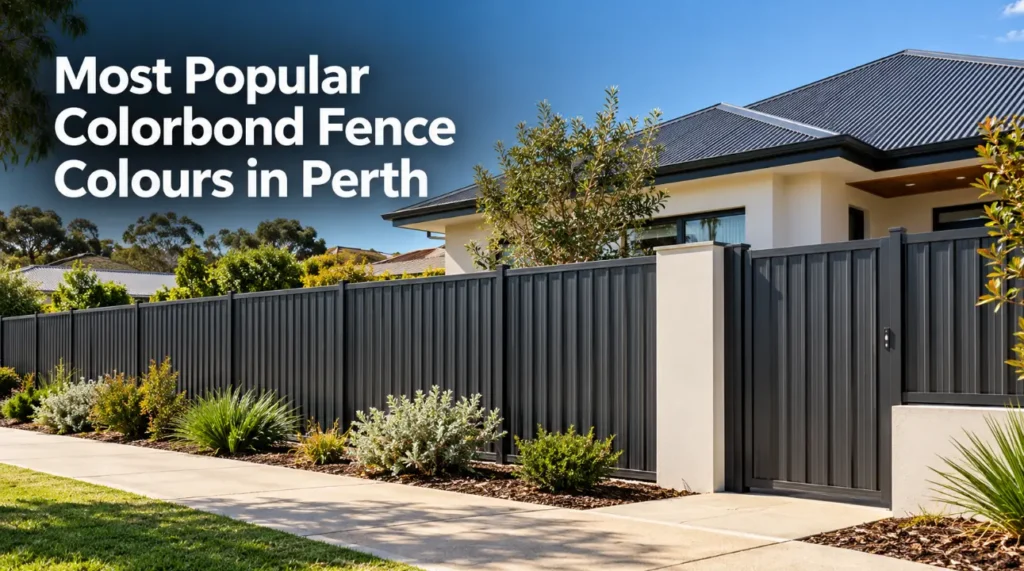 Monument charcoal Colorbond fence outside a modern Perth home